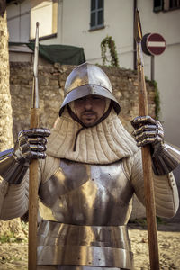 Man wearing suit of armor