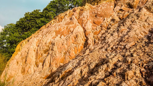 Low angle view of rock formations against sky