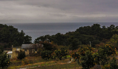 Scenic view of landscape against cloudy sky