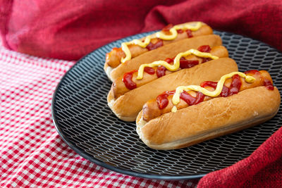Close-up of hot dog on table