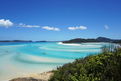 Scenic view of sea against blue sky