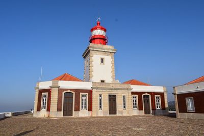 Low angle view of lighthouse against clear sky