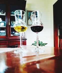 Close-up of wine in glass on table