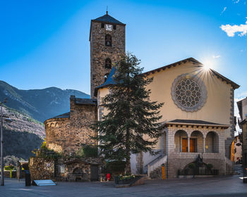 11th century stone st. esteve church with sun star, andorra la vella