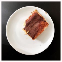 High angle view of chocolate cake in plate