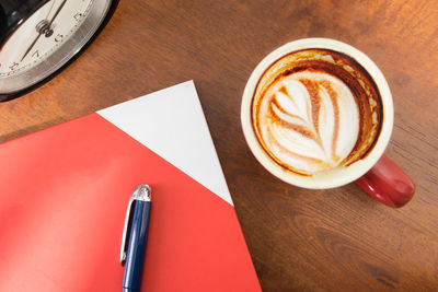 High angle view of coffee on table