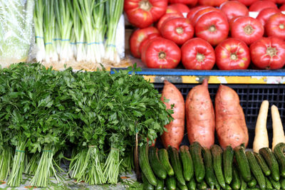 High angle view of fruits for sale in market