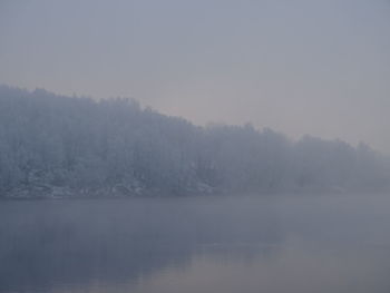Scenic view of lake against sky during winter