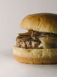 Close-up of burger on table