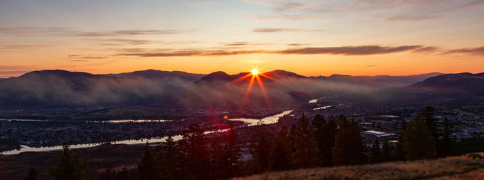 Scenic view of mountains against sky during sunset