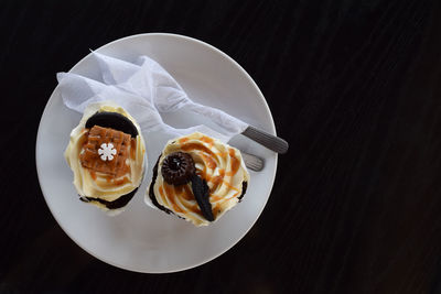 Directly above shot of dessert served in plate