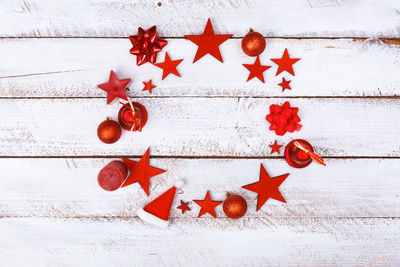 Close-up of christmas decoration on white background