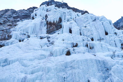 Low angle view of frozen waterfall