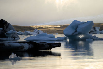 Frozen lake against sky during winter