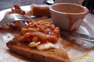 Close-up of breakfast served on table