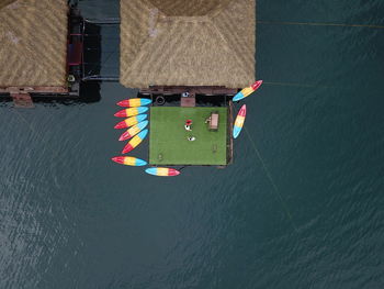 Directly above shot of kayak moored in lake