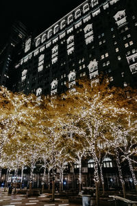 Low angle view of illuminated building at night