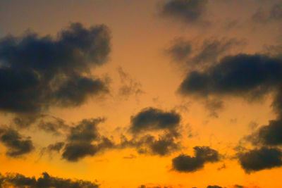 Low angle view of cloudy sky at sunset