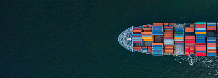 High angle view of multi colored flag in sea