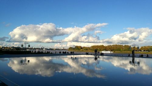 Cloudy sky reflecting on calm lake