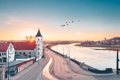 View of city at sunset