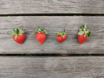 Close-up of strawberries on wooden table