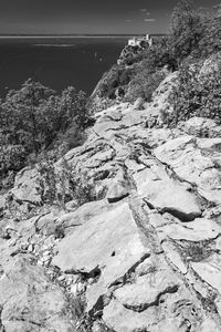 High angle view of rocks on shore