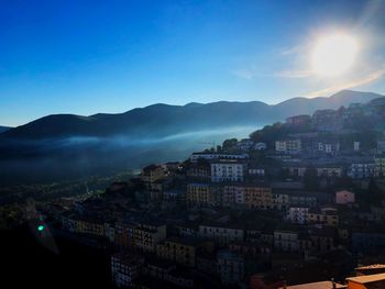 High angle shot of townscape against sky