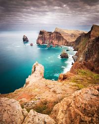 Scenic view of sea against cloudy sky