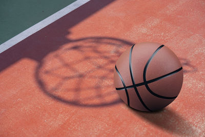 High angle view of basketball on court