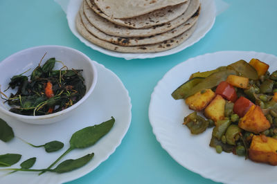 High angle view of meal served in plate