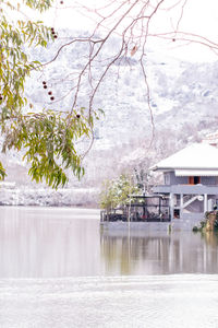 View of lake against buildings