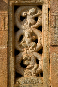 Close-up of buddha statue against building