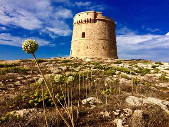 Low angle view of tower against sky