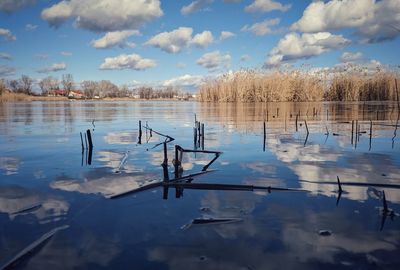 Scenic view of frozen lake against sky