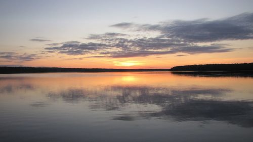 Scenic view of lake at sunset