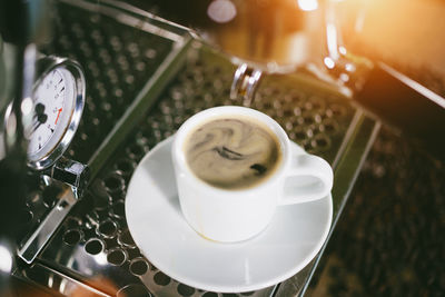 High angle view of coffee cup