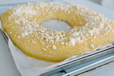 High angle view of dessert in plate on table