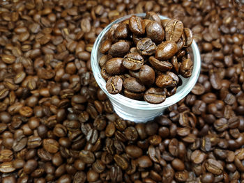 High angle view of coffee beans