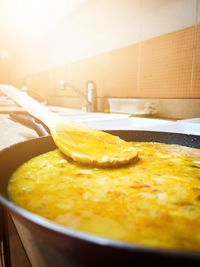 Close-up of lemon slice in plate