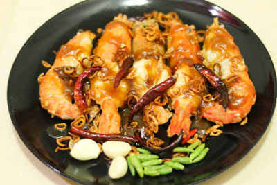 High angle view of meal served in plate