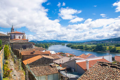 High angle view of townscape against sky