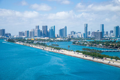 High angle view of city at waterfront