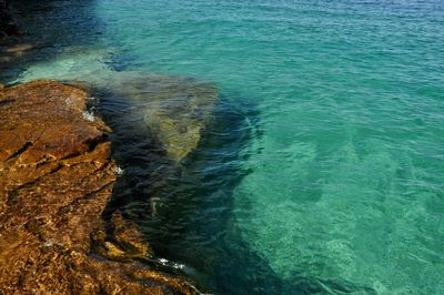 High angle view of rock formation in sea