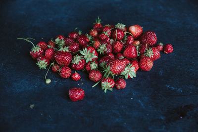 High angle view of strawberries