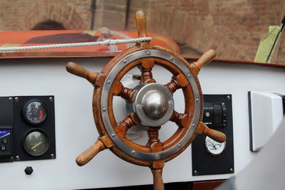 Close-up of sailboat sailing in sea