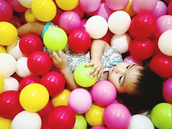 High angle view of colorful balloons