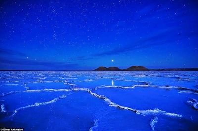 Scenic view of sea against sky at night