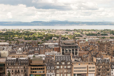 High angle view of townscape against sky