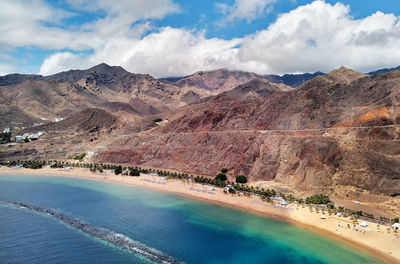 Panoramic view of people on land against sky